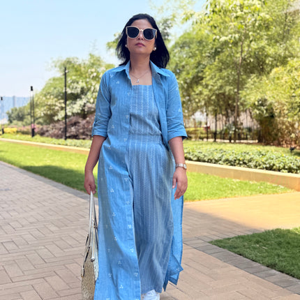 Sky Blue Printed Three-Piece Layered Set