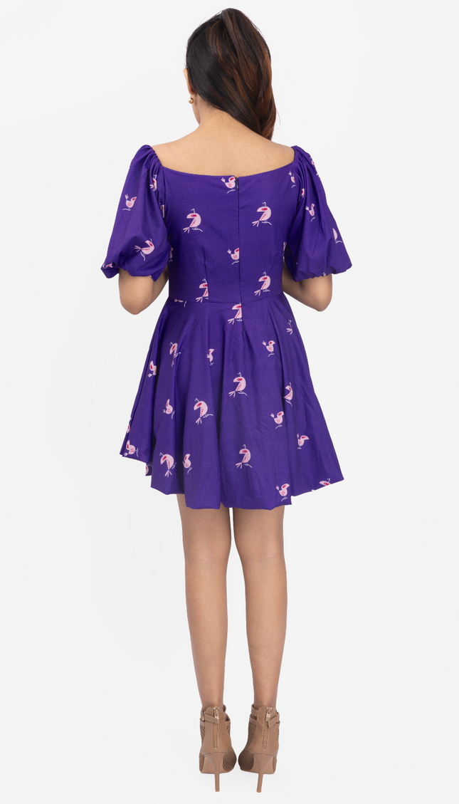 Violet Bloom Puff Sleeve Skater Dress