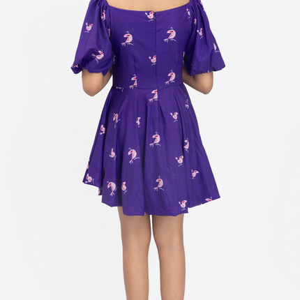 Violet Bloom Puff Sleeve Skater Dress