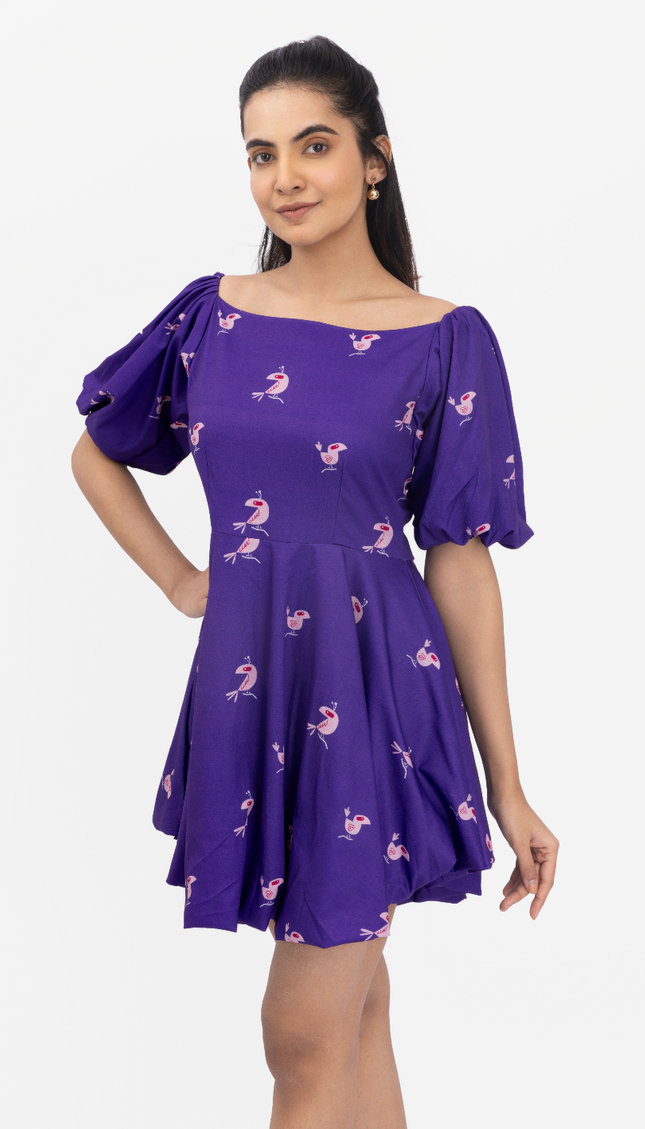 Violet Bloom Puff Sleeve Skater Dress