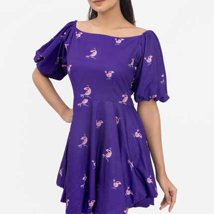 Violet Bloom Puff Sleeve Skater Dress