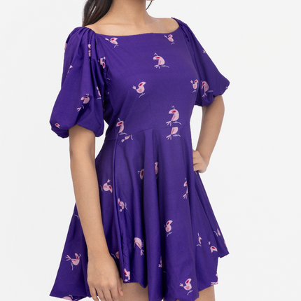 Violet Bloom Puff Sleeve Skater Dress