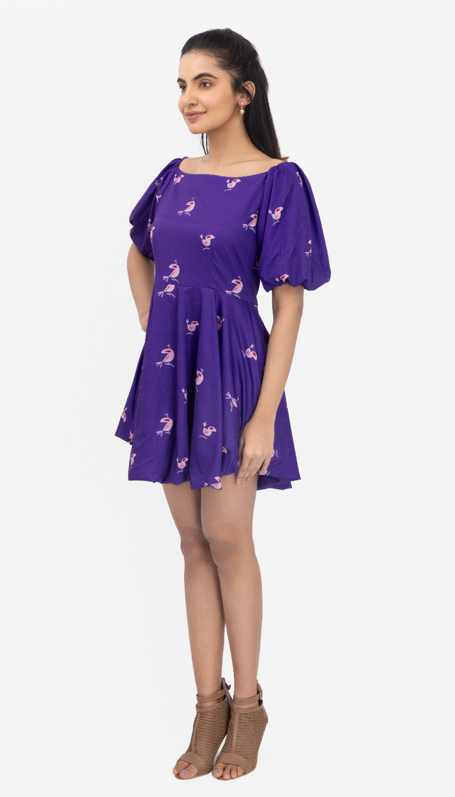 Violet Bloom Puff Sleeve Skater Dress