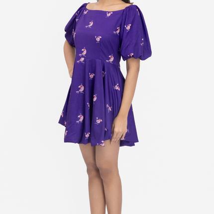 Violet Bloom Puff Sleeve Skater Dress