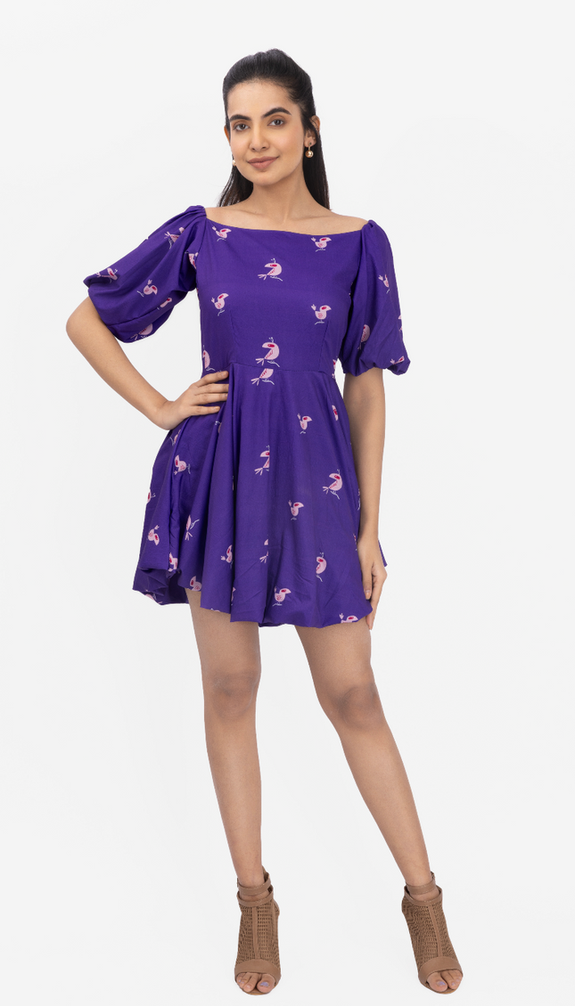 Violet Bloom Puff Sleeve Skater Dress