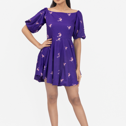 Violet Bloom Puff Sleeve Skater Dress