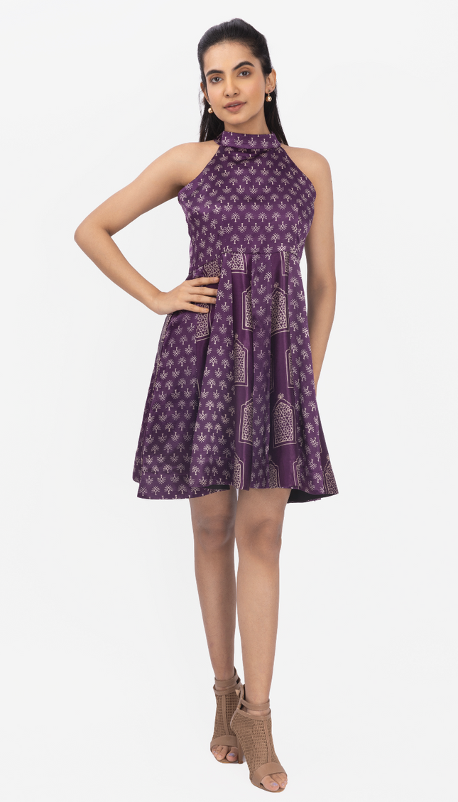 Plum Heritage Halter Skater Dress