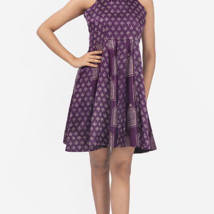 Plum Heritage Halter Skater Dress