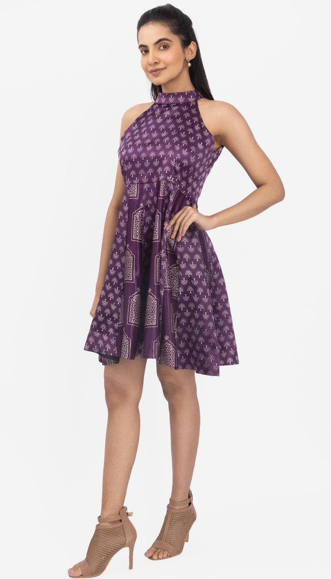 Plum Heritage Halter Skater Dress