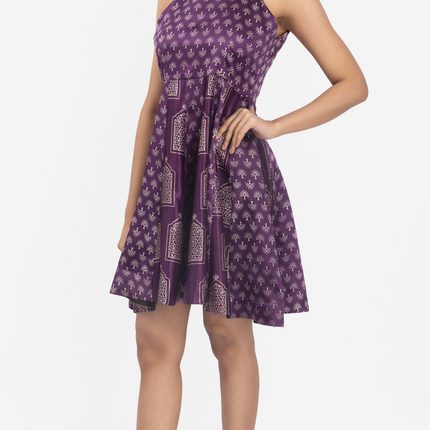 Plum Heritage Halter Skater Dress