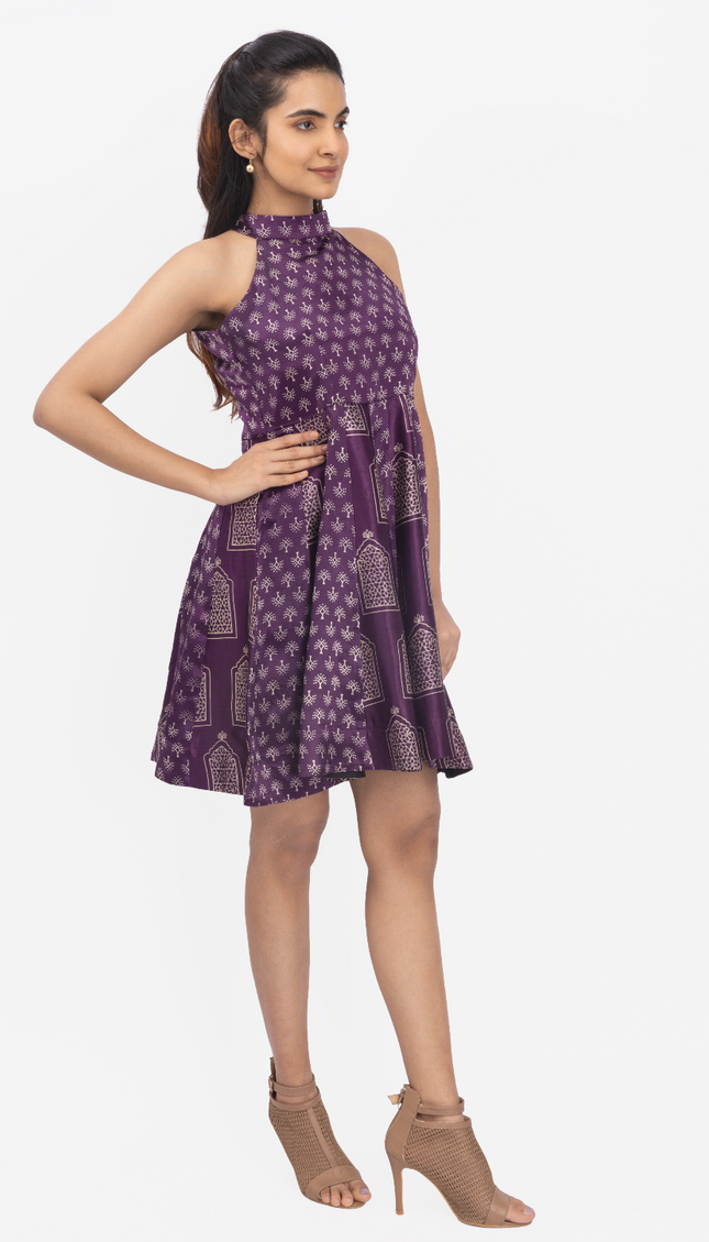 Plum Heritage Halter Skater Dress