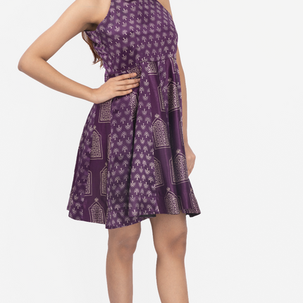 Plum Heritage Halter Skater Dress