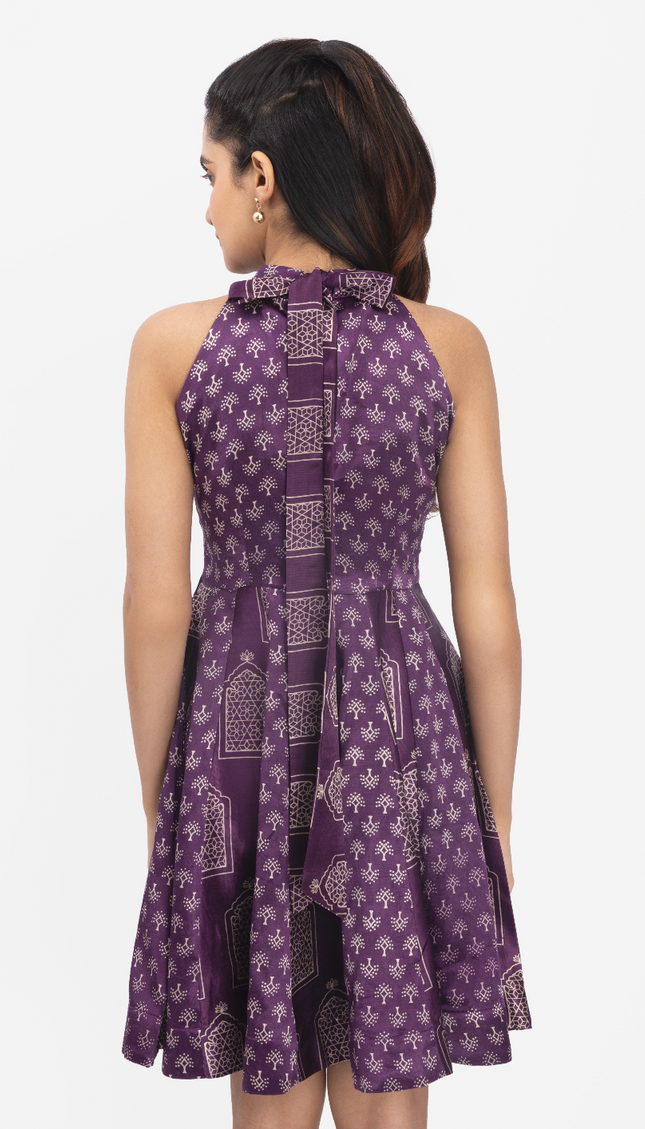 Plum Heritage Halter Skater Dress