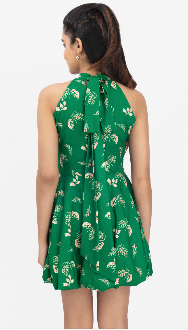 Emerald Whisper Halter Skater Dress