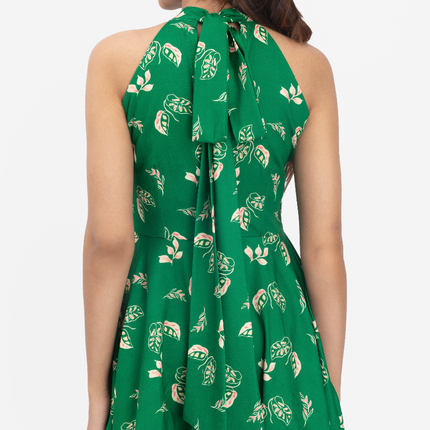 Emerald Whisper Halter Skater Dress