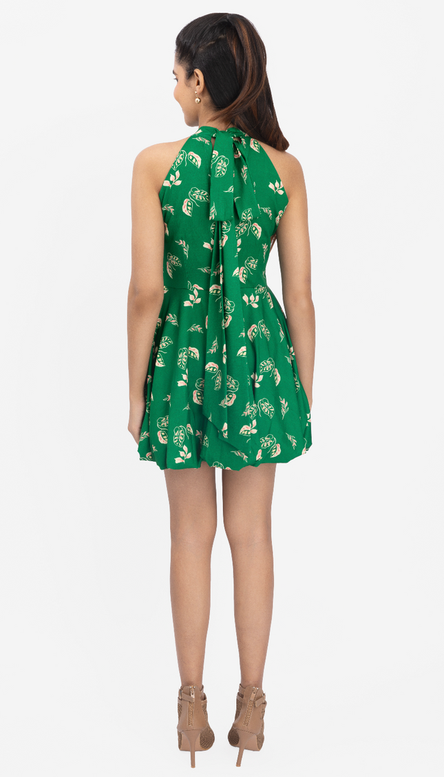 Emerald Whisper Halter Skater Dress