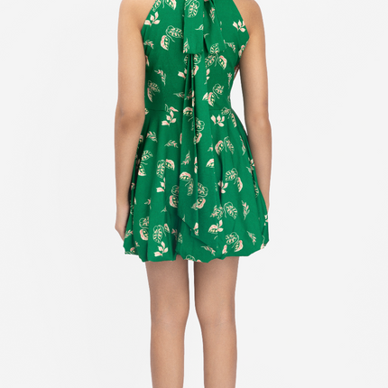 Emerald Whisper Halter Skater Dress
