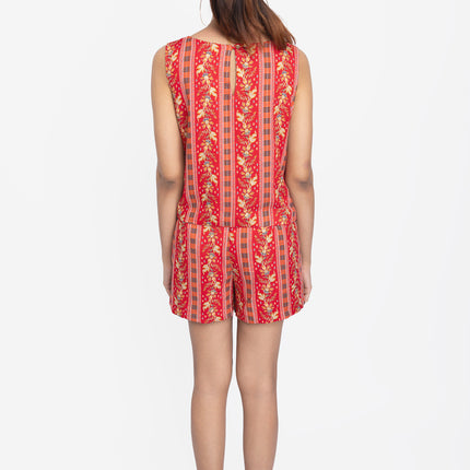 Red Floral Stripe Co-Ord Shorts Set