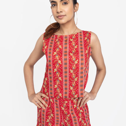 Red Floral Stripe Co-Ord Shorts Set