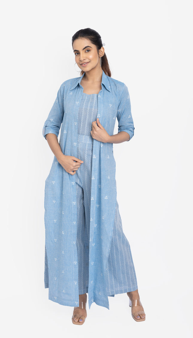Sky Blue Printed Three-Piece Layered Set