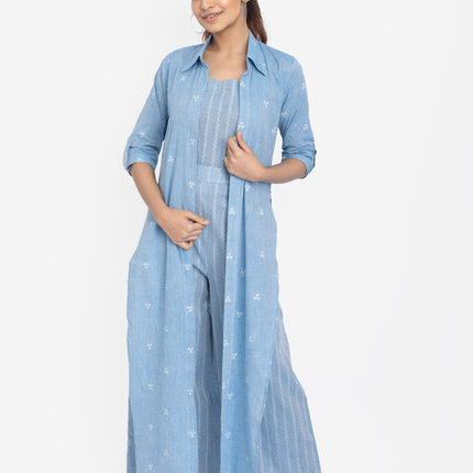 Sky Blue Printed Three-Piece Layered Set