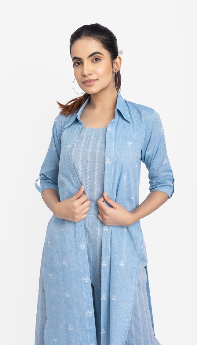 Sky Blue Printed Three-Piece Layered Set