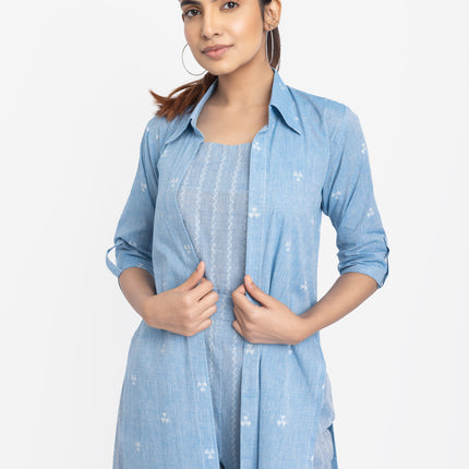 Sky Blue Printed Three-Piece Layered Set