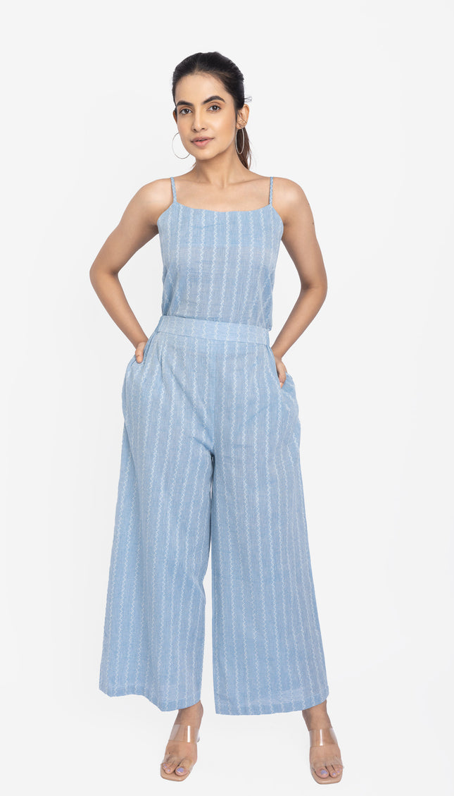 Sky Blue Printed Three-Piece Layered Set