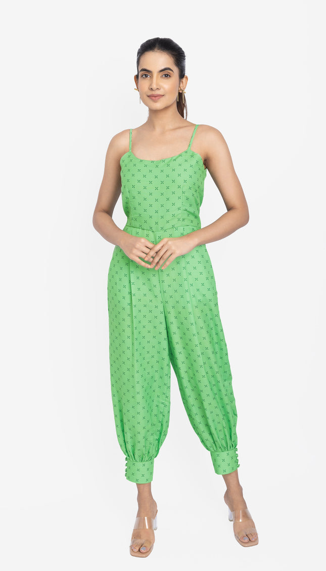 Mint Printed Tapered Jumpsuit