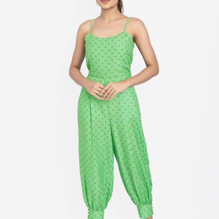 Mint Printed Tapered Jumpsuit