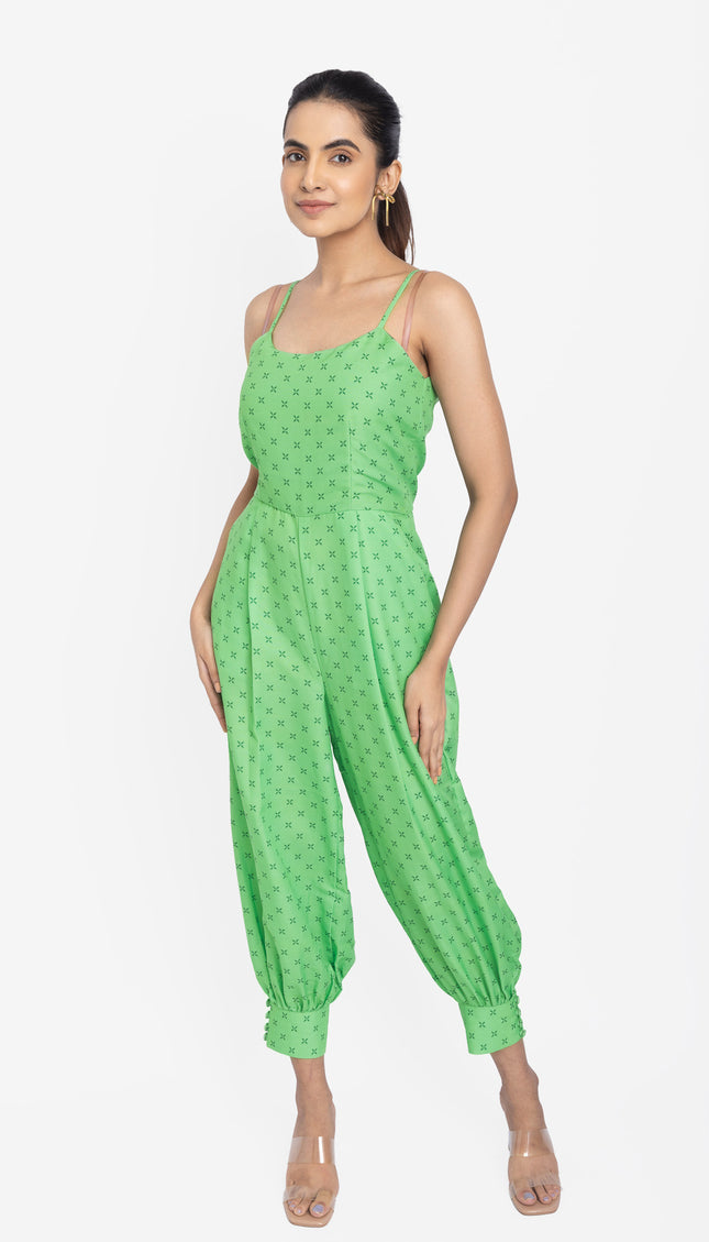 Mint Printed Tapered Jumpsuit