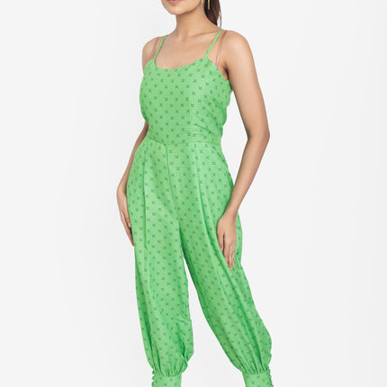 Mint Printed Tapered Jumpsuit
