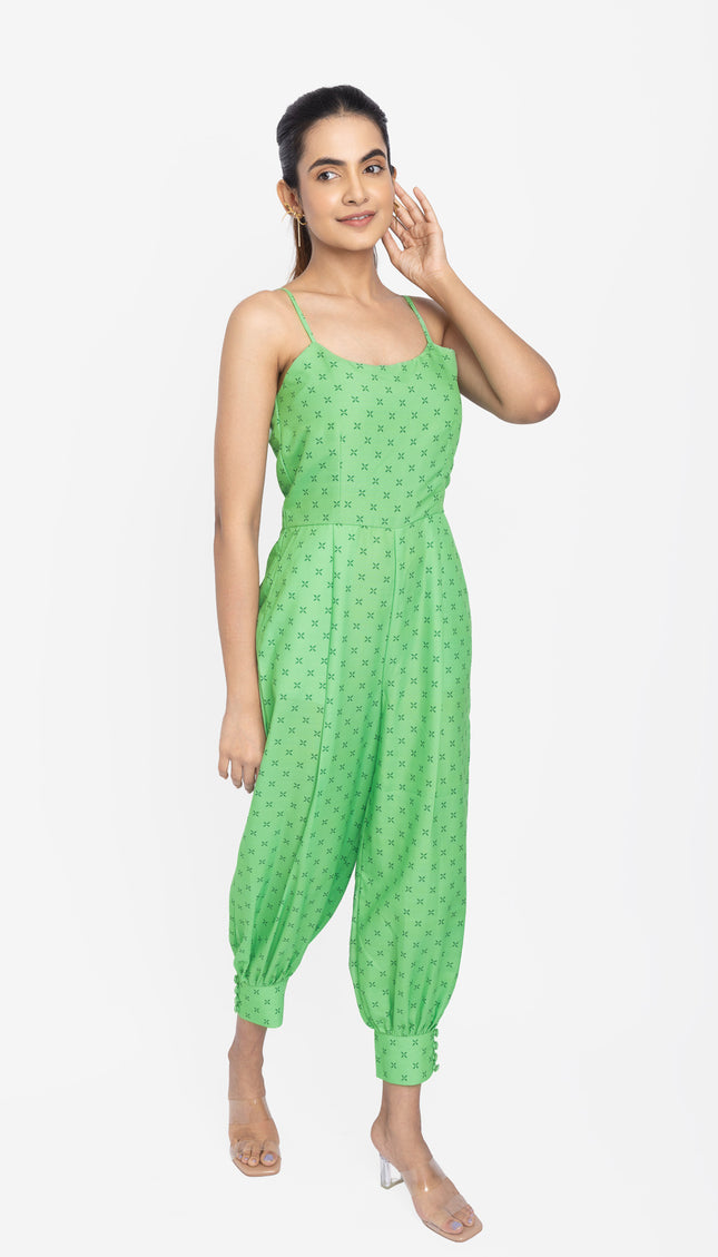 Mint Printed Tapered Jumpsuit