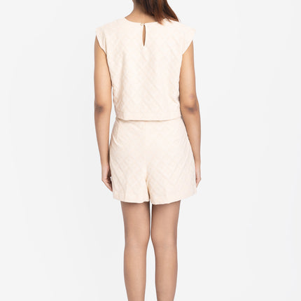 Beige Textured Crop Top & Shorts Co-ord Set