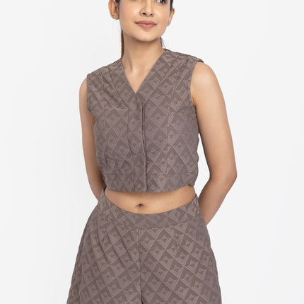 Light Brown Textured Crop Top & Shorts Co-ord Set