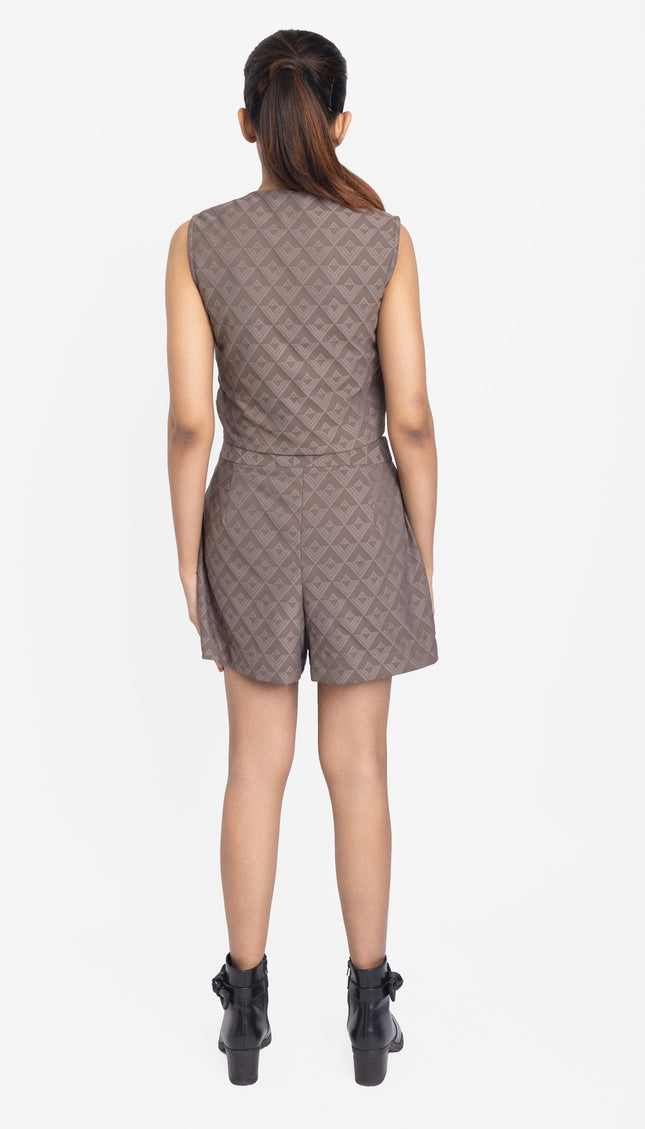 Light Brown Textured Crop Top & Shorts Co-ord Set