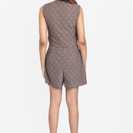 Light Brown Textured Crop Top & Shorts Co-ord Set