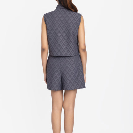 Slate Blue Geo-Textured Crop Shirt & Shorts Co-ord Set