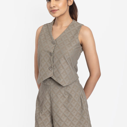 Muted Olive Textured Waistcoat & Shorts Co-ord Set