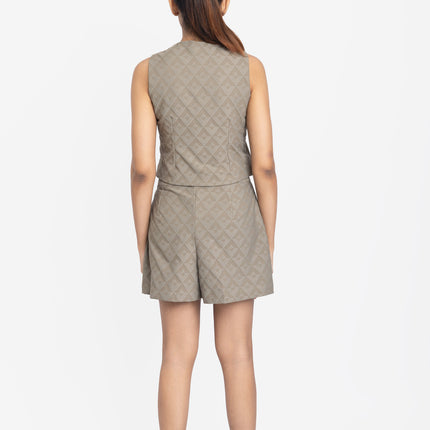 Muted Olive Textured Waistcoat & Shorts Co-ord Set