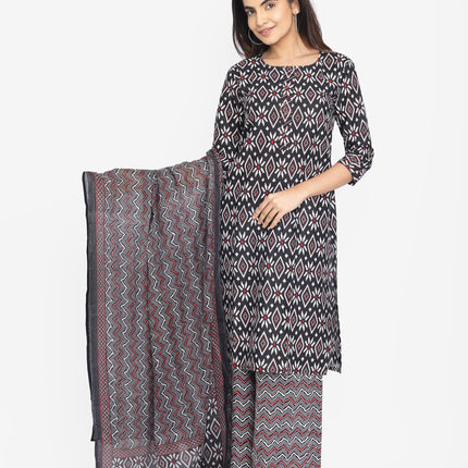 Midnight Ikat Print Kurta Set with Dupatta