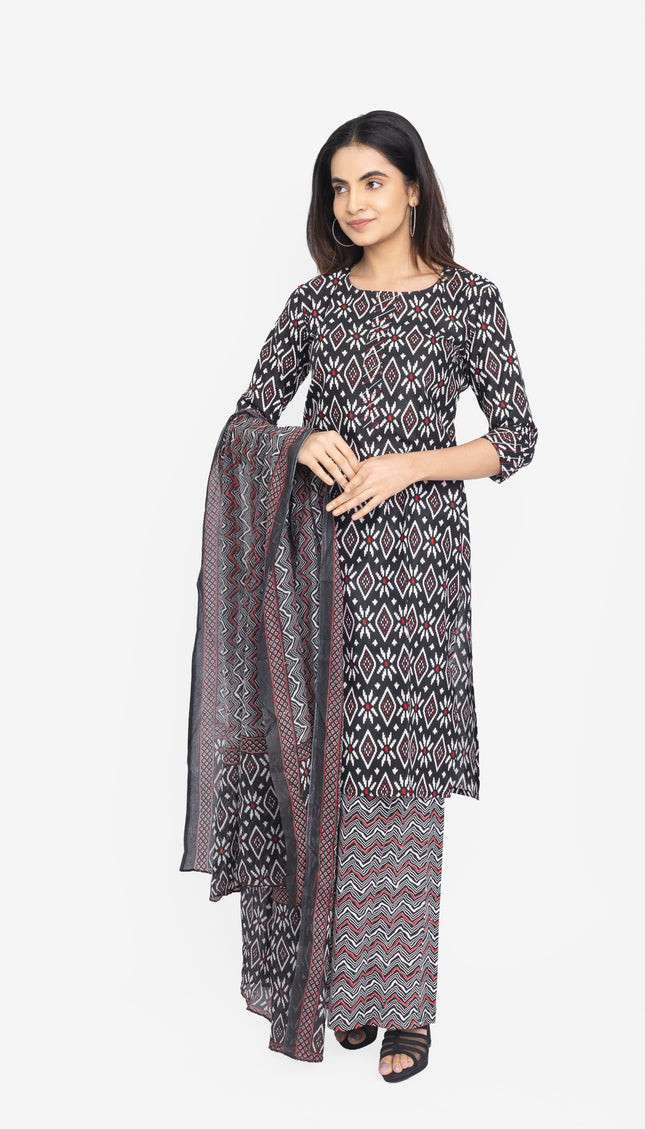 Midnight Ikat Print Kurta Set with Dupatta