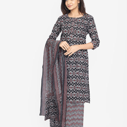 Midnight Ikat Print Kurta Set with Dupatta