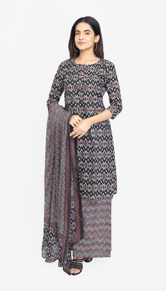 Midnight Ikat Print Kurta Set with Dupatta