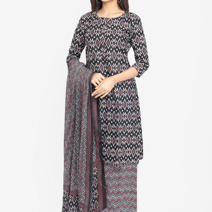 Midnight Ikat Print Kurta Set with Dupatta