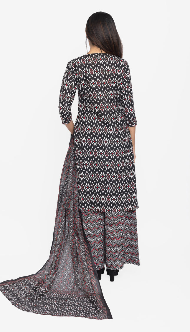 Midnight Ikat Print Kurta Set with Dupatta