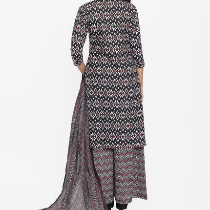 Midnight Ikat Print Kurta Set with Dupatta