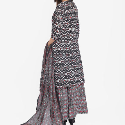 Midnight Ikat Print Kurta Set with Dupatta