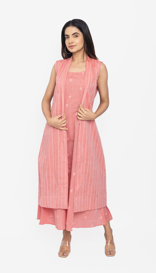Blush Layered Kurta Set with Long Jacket