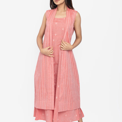Blush Layered Kurta Set with Long Jacket